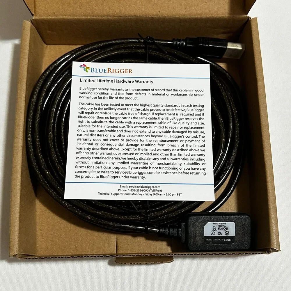 BlueRigger USB 2.0 Active Extension Cable‎ 32ft New NIB